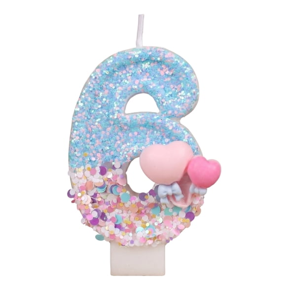 Pink Gradient Number Candle, Heart Shape Decoration for Birthday Cake, Creative Party Supplies for Couple Anniversary, Cartoon Ornament, Number 6
