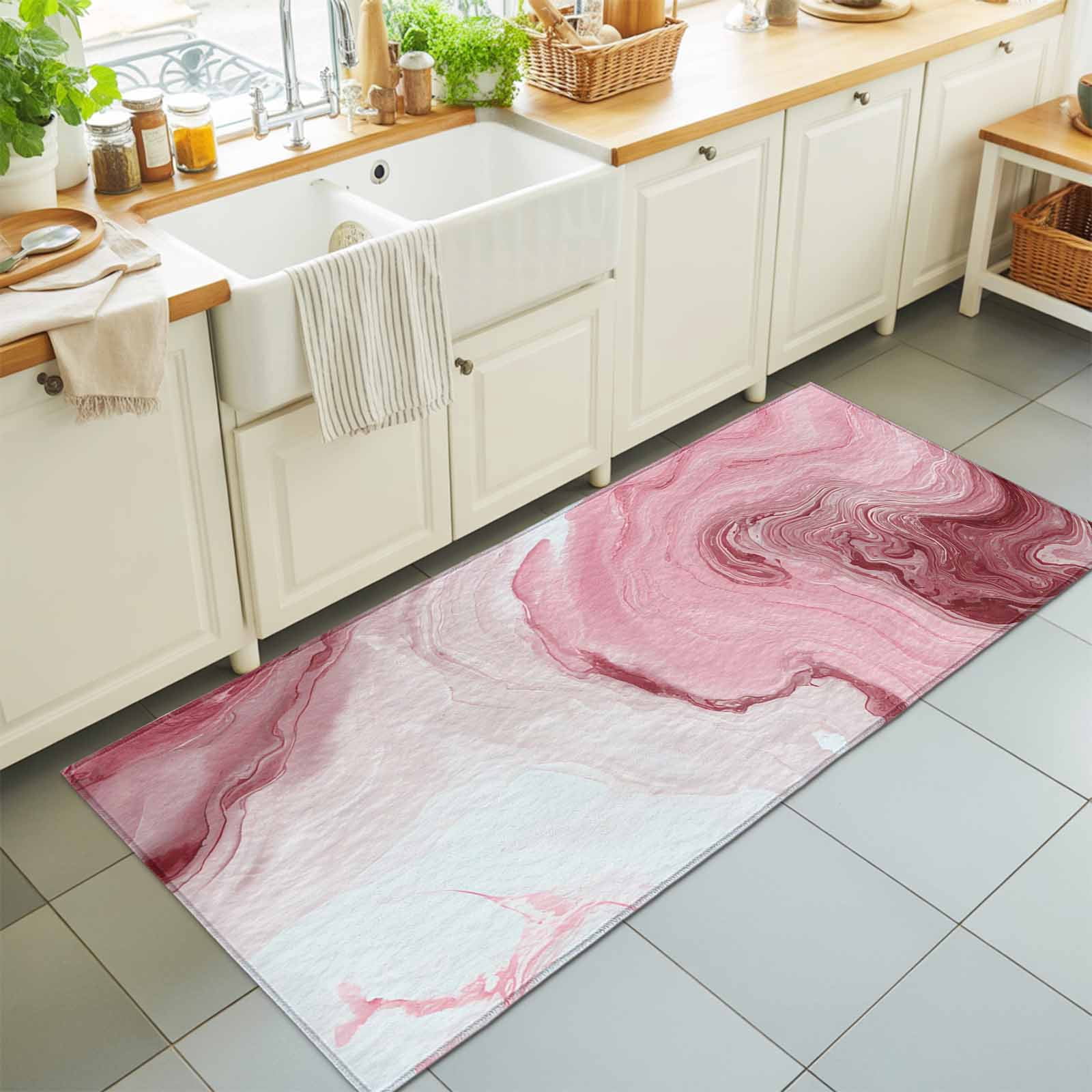 Pink Gradient Ocean Wave Rectangle Rug 2'x6' Abstract Marble Texture ...