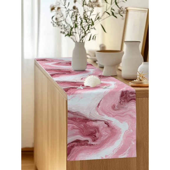 Pink Gradient Ocean Wave Table Runner 13x48in Non-Slip Cotton Linen Table Runners, Abstract Marble Texture Dresser Scarves TableRunner for Dinner Kitchen Dining Wedding Party