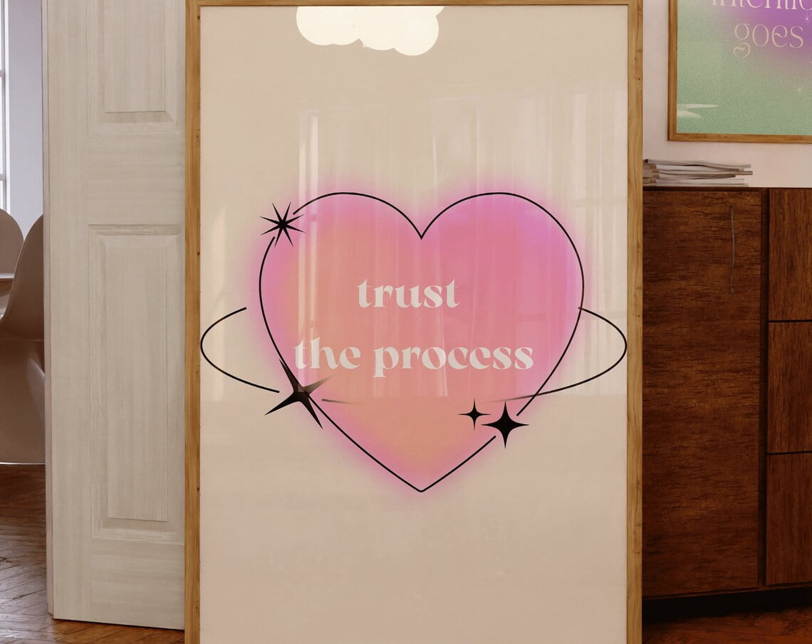 Pink Gradient Poster ~ Affirmation Poster ~ Trust The Process ~ Retro ...