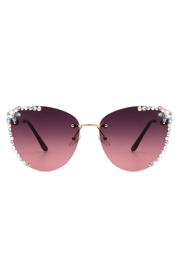 Pink Gradient Rhinestone Frame Sunglasses - UV Protection Glam Party & Daily Eyewear