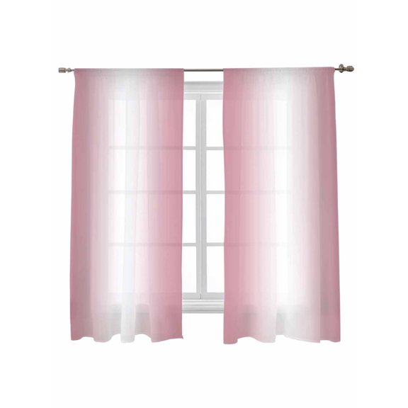 Pink Gradient Sheer Curtains 72 Inch Long 2 Panels, Countryside Farmhouse Abstract Light Filtering Rod Pocket Semi Sheer Curtains, Sheer Voile Drapes for Living Room Bedroom, 52"x72"