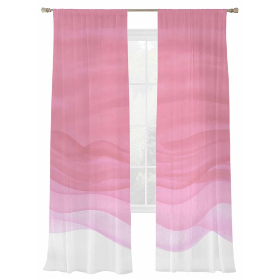 Pink Gradient Sheer Curtains for Living Room Bedroom, Watercolor Abstract Pink Gradient Water Ripples Light Filtering Sheer Curtains, Rod Pocket Voile Window Drapes, 2 Panels Set 52"x 108"