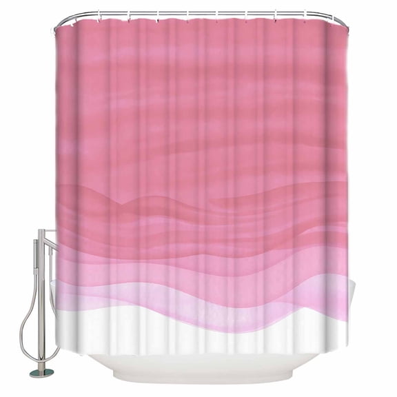 Pink Gradient Stripe Shower Curtain for Bathroom, Modern Ombre Geometric Wave Waterproof Shower Curtains Washable Quick Dry with Hooks Bathtub Curtains 36x72 IN