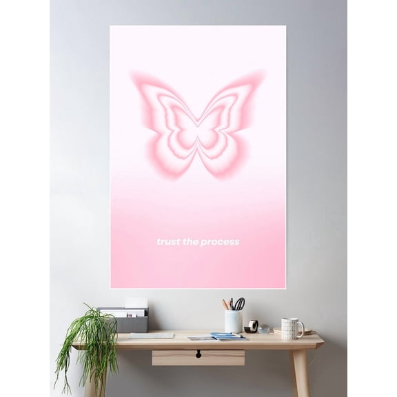 Pink Gradient Trust The Process Butterfly Aura Poster Wall Art Modern Wall Decor For Living Room Bedroom Wall Art