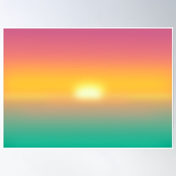 Pink Gradient Yellow Blue Horizon Sunset Orange On Ocean Blurred Graphic Design Poster Wall Art Modern Wall Decor Art