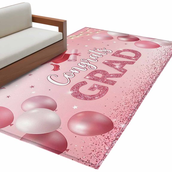 Pink Graduation Area Rug 4x6 Washable Rug Non Slip Modern Art Funny Words Large Area Rug Indoor Floor Carpet for Entryway Bedroom Kitchen Living Room Home Office Dining Room Nursery