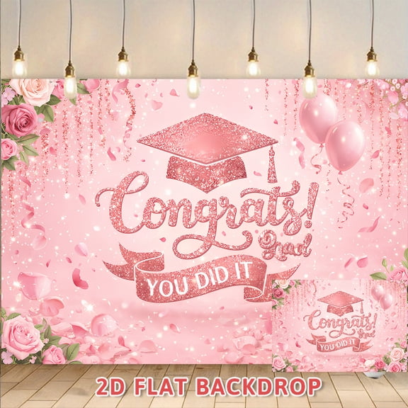 Pink Graduation Backdrop Congrats Grad Party Decor Banner Suitable For Adult Graduation Celebration Ceremony Graduation Photo Taking Scene