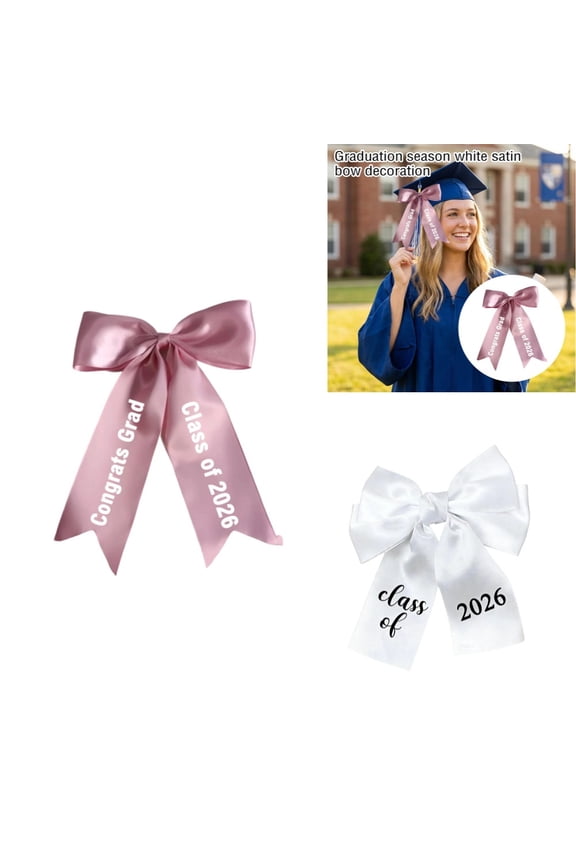 Pink Graduation Cap Bow 5 Inch Class of 2026 Satin Bow Hair Accessories Elegant Graduation Cap Decor for 2026 Grad Celebration