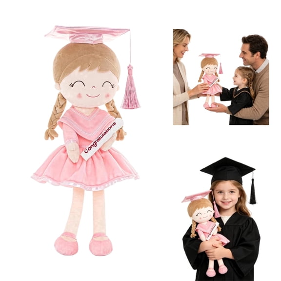 Pink Graduation Plush Doll - Soft Gi--rl Doll with Graduation Cap - Kindergarten Preschool Congratulations Gift, Class of 2026 Special Keepsake,1PC