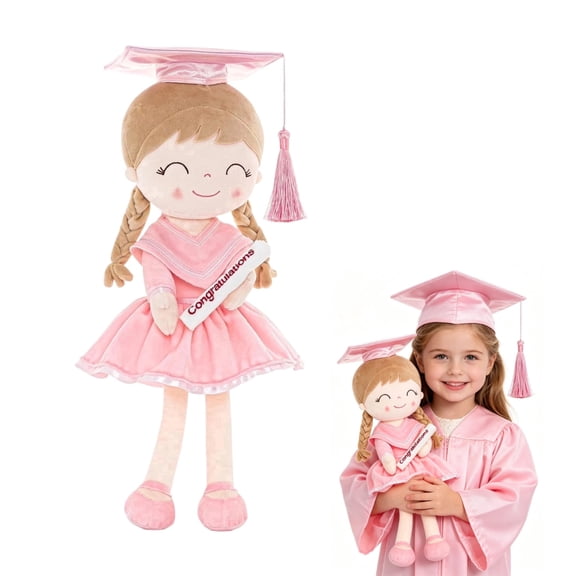 Pink Graduation Plush Doll - Soft Gi--rl Doll with Graduation Cap - Kindergarten Preschool Congratulations Gift, Class of 2026 Special Keepsake,1PC