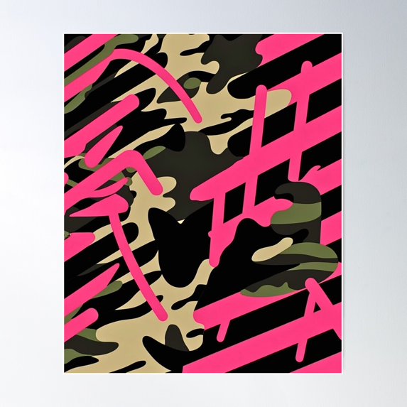 Pink Graffiti Camo - Abstract Letters On Classic Camouflage Poster Wall Art, Modern Wall Decor For Living Room Bedroom, 8x12 UNFRAMED