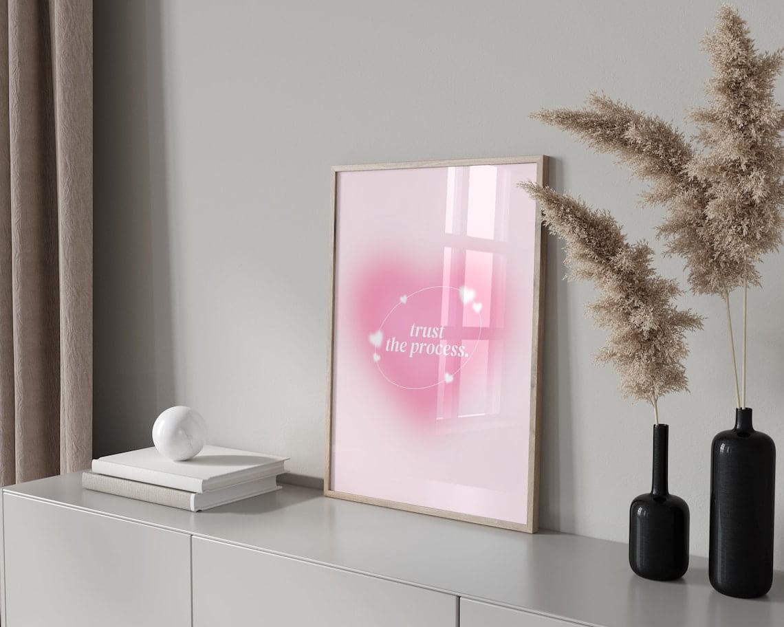 Pink Grainy Gradient Affirmation Poster, Trust The Process, Retro Aura ...