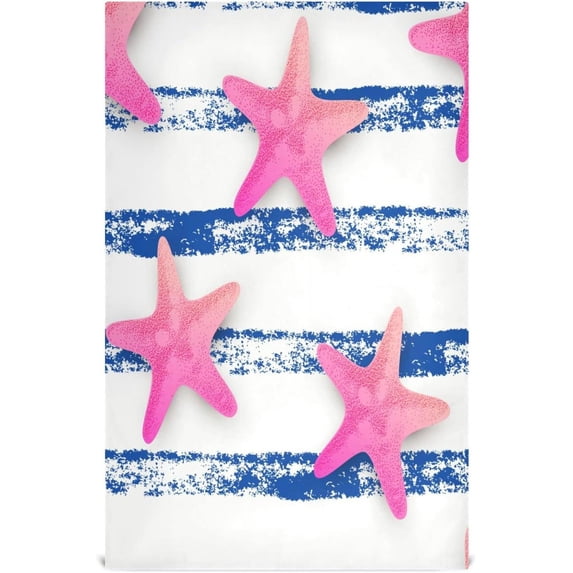 Pink Grainy Starfishes Tea Towels Set of 1 Navy Blue Stripes Kitchen Dish Cloth with Hanging Loop, 18"x28"Lint-Free Absorbent Towel for Kitchen Drying Wiping and Cleaning