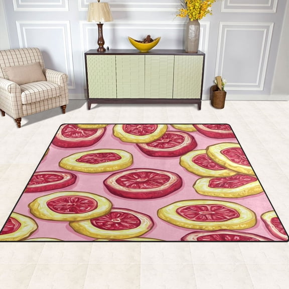 Pink Grapefruit Slices 80''x58'' Extra Large Plush Memory Foam Rug, Soft, Absorbent, Non Slip