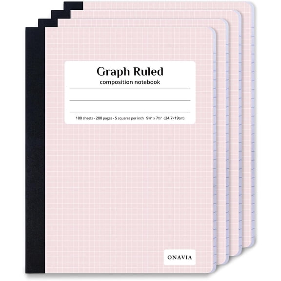 Pink Graph Composition Notebook, 5x5 Grid, 200 Pages