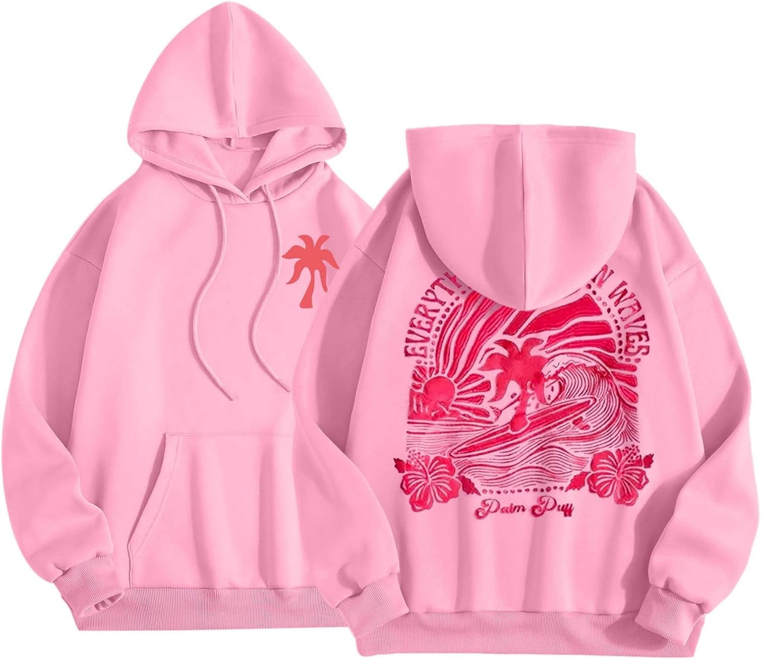 Pink Graphic Hoodie For Women 2024 Cute Preppy Sweatshirt
