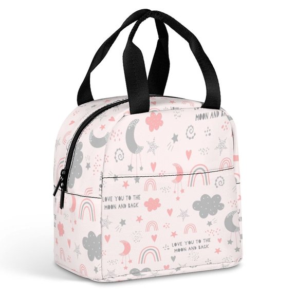Pink Graphics Heart Star Graphic Design Large Capacity Lunch Bag Insulated Lunch Box for Men Women Travel Office Picnic Portable Lunch Tote Bag