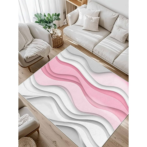 Pink Gray Area Rug for Bedroom 2.7x5 Ft Ombre Water Ripple Modern Abstract Geometric Super Soft fuzzy Throw Rug Non-Slip Fluffy Plush Indoor Floor Carpet for Living Room Nursery Home Decor