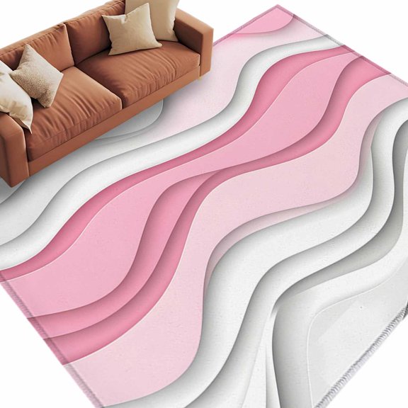 Pink Gray Area&nbsp;Rug 6x9ft Ombre Water Ripple Modern Abstract Geometric Non-Slip&nbsp;Washable Square&nbsp;Rugs Soft Felt Indoor Floor Mat for Bedroom Kitchen Living Room Bathroom