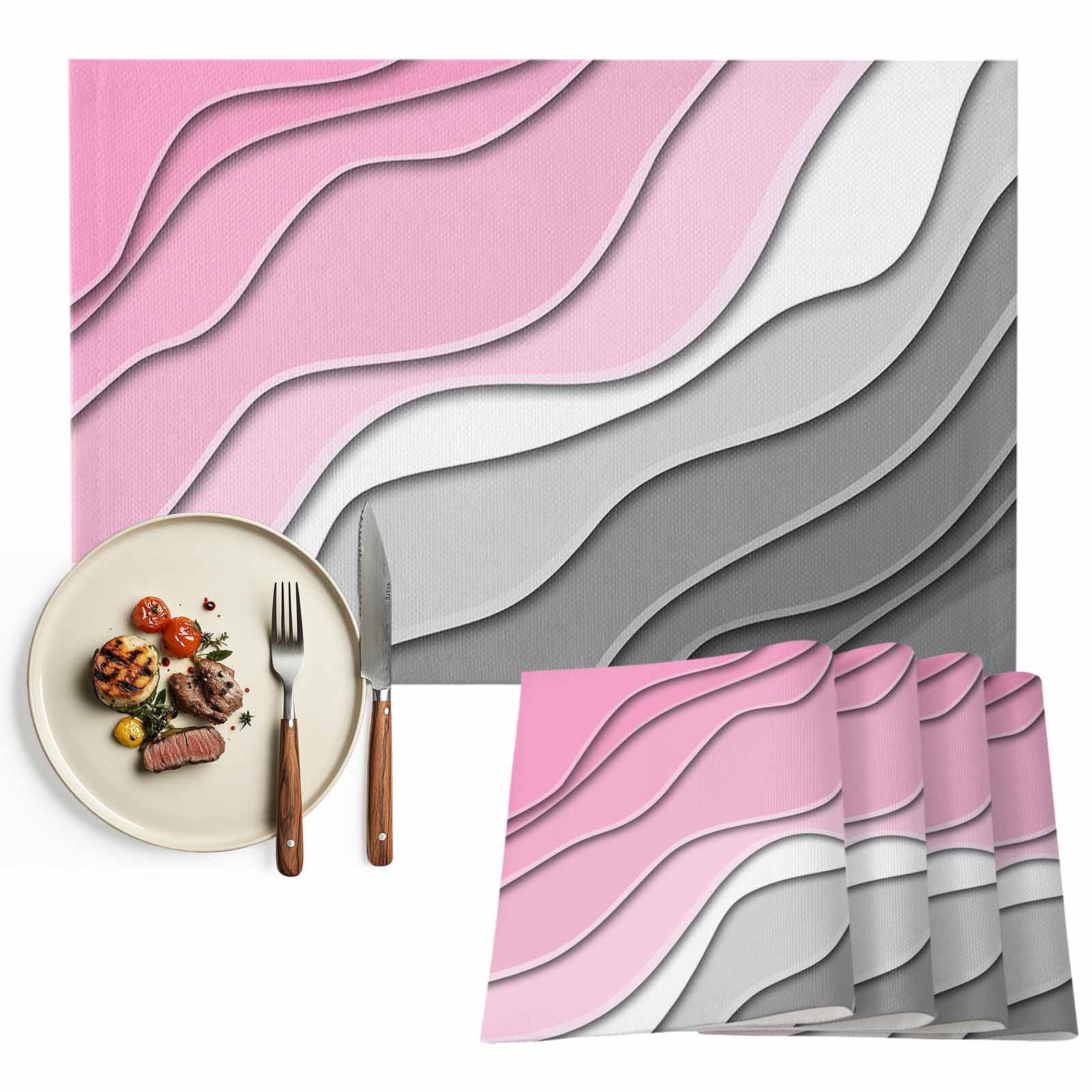 Pink Gray Beach Coastal Placemats Set of 4, Abstract Geometric Ocean ...