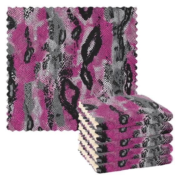 Pink Gray Black Snake Skin Dish Cloths Dish Towels Cleaning Cloths Quick Drying Reusable 11" x 11" Set of 6