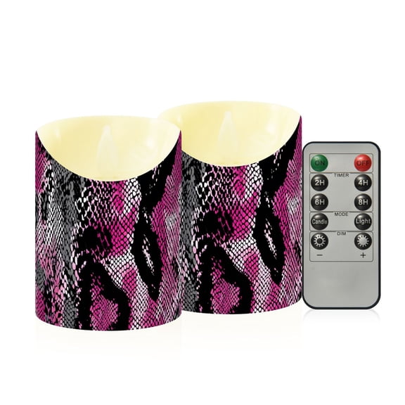 Pink Gray Black Snake Skin Flickering Flameless Candles with Remote Timer Battery Operated LED Tealight Set of 2 S