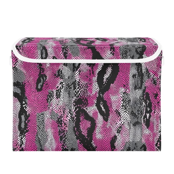 Pink Gray Black Snake Skin Foldable Storage Bin with Lid and Handle Collapsible Storage Box 16.5 x 12.6 x 11.8 inches