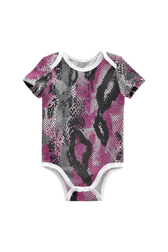 Pink Gray Black Snake Skin Pure Cotton Bodysuit Short Sleeve Pajamas One-Piece Romper Unisex 9M