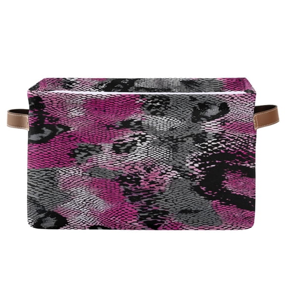 Pink Gray Black Snake Skin Square Storage Bins with Handles Collapsible Containing Box 1 Pack