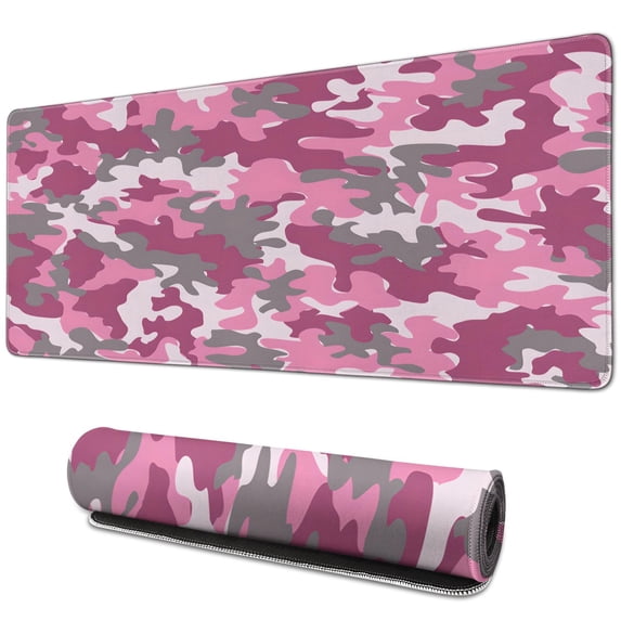 Pink Gray Camouflage mousepad Gamingwaterproofwashable for Office Home Work GamingmousematRubber Base Mousepad with Stitched Edges 31.5x11.8inches
