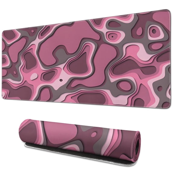 Pink Gray Camouflage pad Mousewaterproofwashable for Office Home Work GamingmousematRubber Base Mousepad with Stitched Edges 31.5x11.8inches