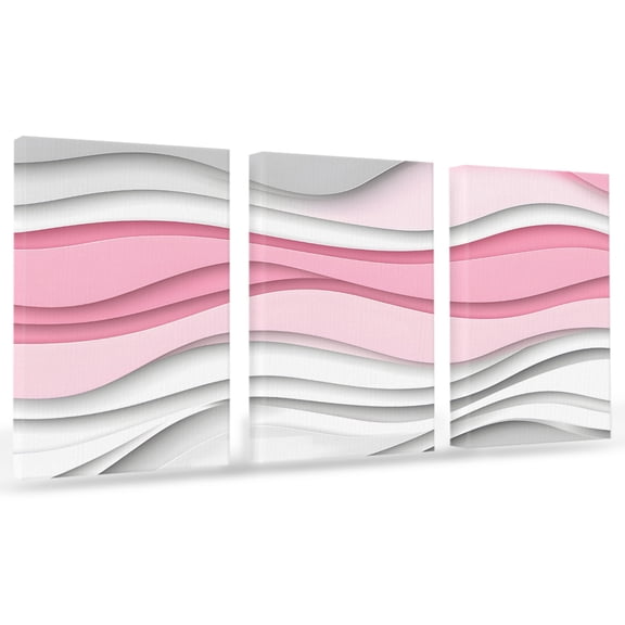 Pink Gray Canvas Wall Art 3 Panels, Ombre Water Ripple Modern Abstract Geometric Framed Wall Decor Modern Artwork Prints Painting for Living Room, Bedroom, Kitchen & Cafe Decor 20" x 24"