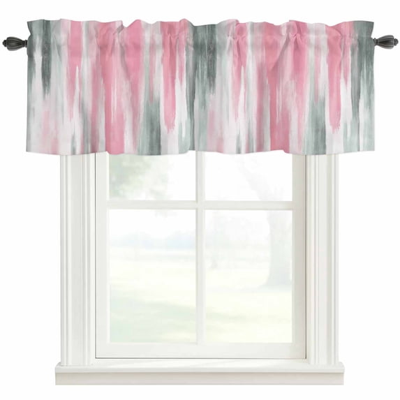 Pink Gray Farmhouse Short Window Curtain Valances, Contemporary Abstract Gradient Aesthetic Rod Pocket Kitchen Valances for Living Room Bedroom Bathroom Cafe 54" x 18"