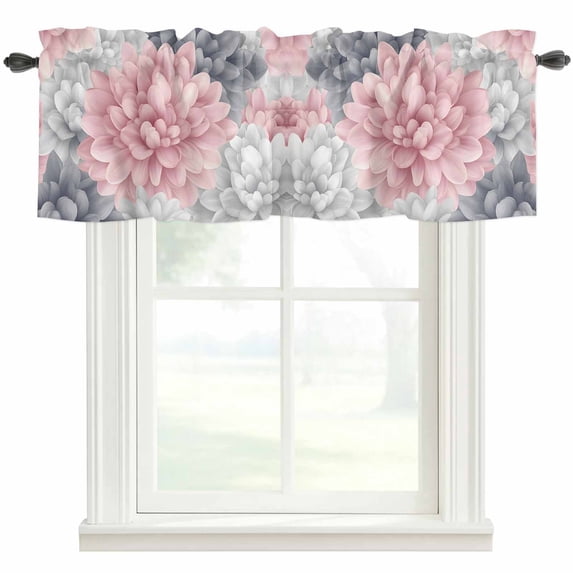 Pink Gray Flowers Window Valance Curtain Spring Pastoral Rod Pocket Short Curtain for Living Room, Bedroom & Kitchen Window Decor 42x12in