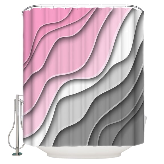 Pink Gray Gradient Stripe Ripple Shower Curtain for Bathroom, Abstract Geometric Ombre Waterproof Shower Curtains Washable Quick Dry with Hooks Bathtub Curtains 36x72 IN