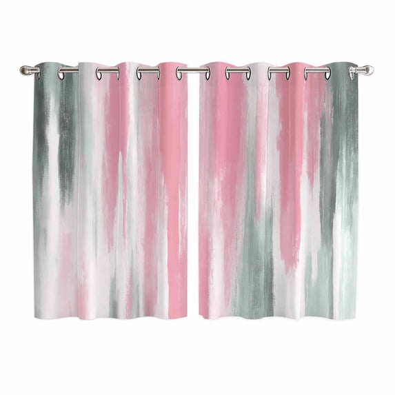 Pink Gray Kitchen Curtains 72 Inch Length, Contemporary Abstract Gradient Aesthetic Grommet Top Bedroom Living Room Curtains, Light Filtering Cafe Curtain Drapes 2 Panels Set 104''x72''