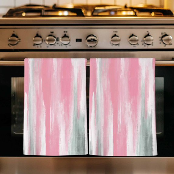 Pink Gray Kitchen Towels Set of 2, Contemporary Abstract Gradient Aesthetic Absorbent Dish Towels for Kitchen, Microfiber Hand Towel, Quick Drying Tea Towel for Cleaning Decorative Dishcloths