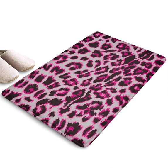 Pink and Gray Of Leopard Print Flannel Non Slip Door Rugs,Washable Door Mats Indoor,Decorative Door Mats,Dirt-Resistant and Absorbent Doormat for Entrance,Bedroom,Kitchen,Bathroom,23.5x16in(60x40cm)
