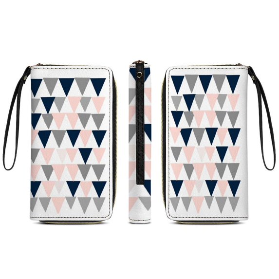 Pink Gray Navy Triangle Pattern Long Wallets For Women PU Leather Purse Card Holder Ladies Phone Bag Fashion Clutch Bag