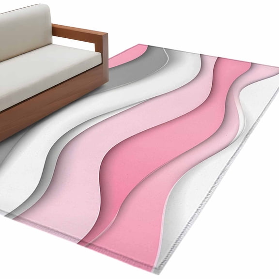 Pink Gray Ombre Area Rug 3x5 FT, Non Slip Entryway Bedside Carpet, Geometric Modern Abstract Moire Art Washable Soft Floor Carpet Indoor Mat Non-Shedding Throw Rug for Dorm Kitchen Home Office