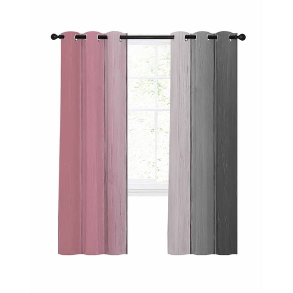 Pink Gray Ombre Blackout Curtains 39 Inches Long for Bedroom, Vintage Country Wooden Thermal Insulated Room Darkening Black Out Window Curtain Panels Grommet Drapes for Living Room