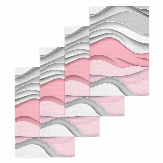 Pink Gray Ombre Hand Towels Set, Waffle Weave Kitchen Towels 4 Pieces, Modern Abstract Moire Art Geometric Microfiber Hair Face Bath Tea Towel Absorbent Quick Drying Cleaning Dish Cloths, 15.7"x23.6"