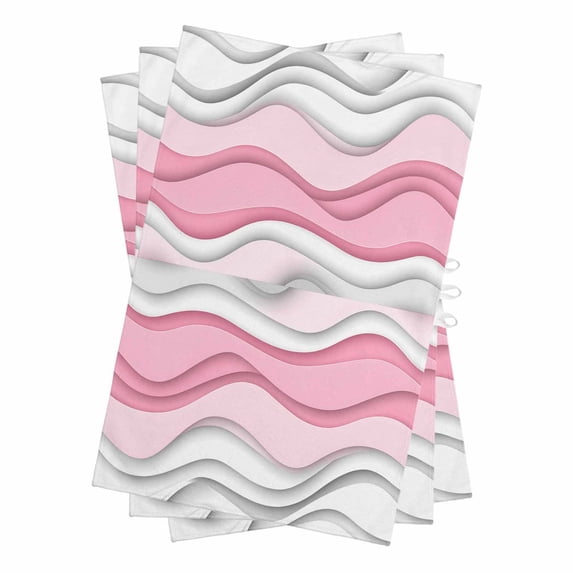 Pink Gray Ombre Kitchen Towels Set of 3, Water Absorbent Dish Towel, Moire Modern Abstract Art Geometric Decorative Hand Towels - Quick Drying Cloth for Cooking Baking, 18x28 Inch