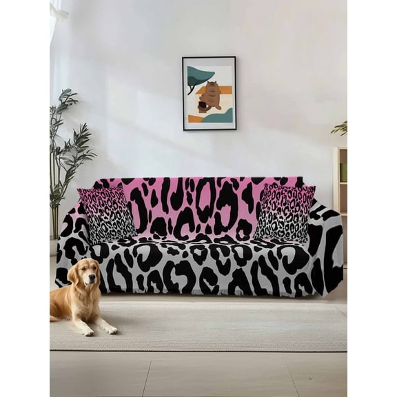 Pink Gray Ombre Leopard Couch Cover Sofa Covers 3 Cushion Sectional Couch, Modern Abstract Art Aesthetics Washable Sofa Covers Slipcover Sectional Sofa Cover, Furniture Protector 71"x150"
