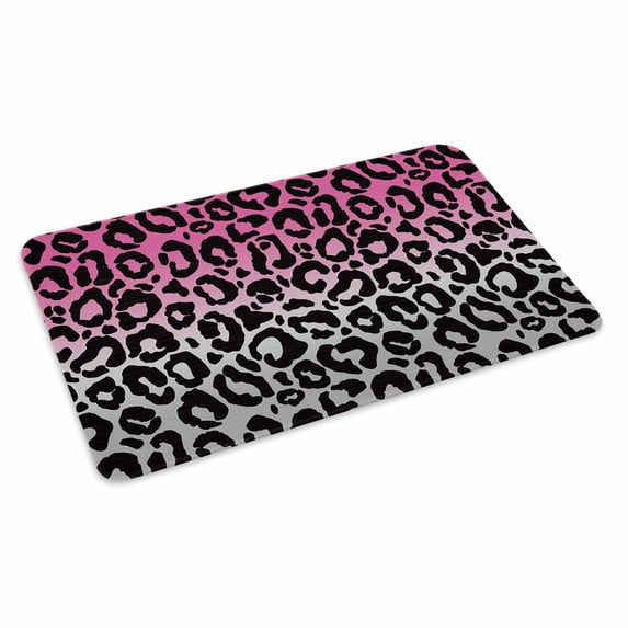 Pink Gray Ombre Leopard Doormat Outdoor Entrance 18"x30", Modern Abstract Art Aesthetics Absorb Moisture Dirt Door Mats, Non-Slip Rubber Backing Floor Mats Indoor, Low-Profile Front Door Rugs