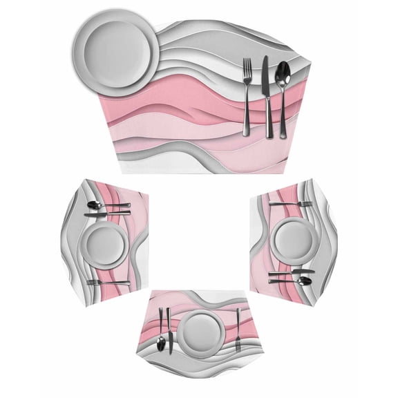 Pink Gray Ombre Round Table Placemats Set of 2 Wedge Placemats, Modern Abstract Moire Art Geometric Place Mats for Dining Table Set Washable Mats Kitchen Decor for Indoor Outdoor Wipe Clean