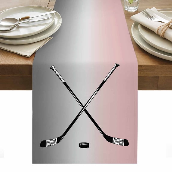 Pink Gray Ombre Table Runner - 108 Inch Long, Kitchen Dining Table Runner Dresser Scarves, Black Hockey Sticks Minimalist Style Farmhouse Decor for Coffee Tables Wedding Party Banquet