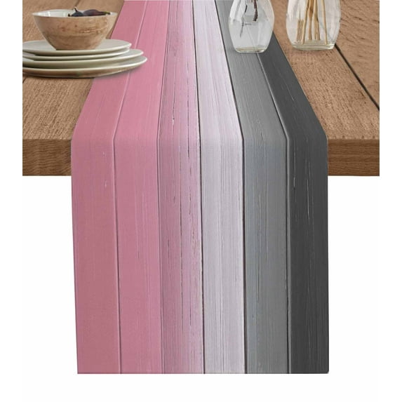 Pink Gray Ombre Table Runner Vintage Country Wooden Tablerunners 13 x 48 Inch, Table Decorations Tabletop Scarf for Summer Gathering Holiday Farmhouse Kitchen Dining Decor