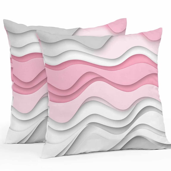 Pink Gray Outdoor Pillow Covers Pack of 2 Ombre Water Ripple Modern Abstract Geometric Waterproof Throw Pillow Covers Decorative Cushion Cases for Patio Garden Tent Balcony Couch 16x16 inch